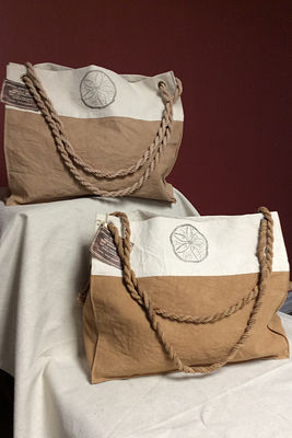 Barked Tote Bag - Brown with Sand Dollar Design